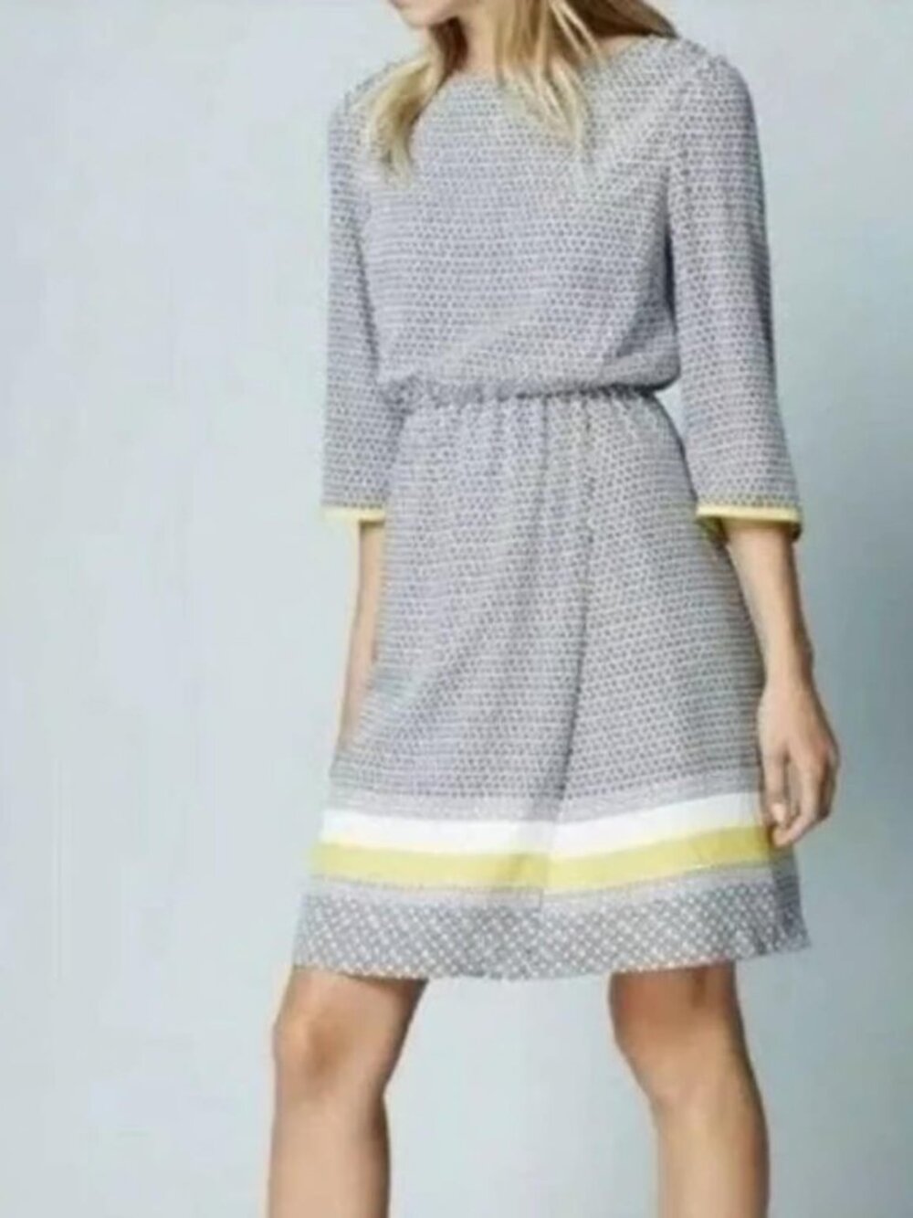 Boden Dolly Faux Wrap Printed Dress Navy Yellow blouson party wedding travel 14R